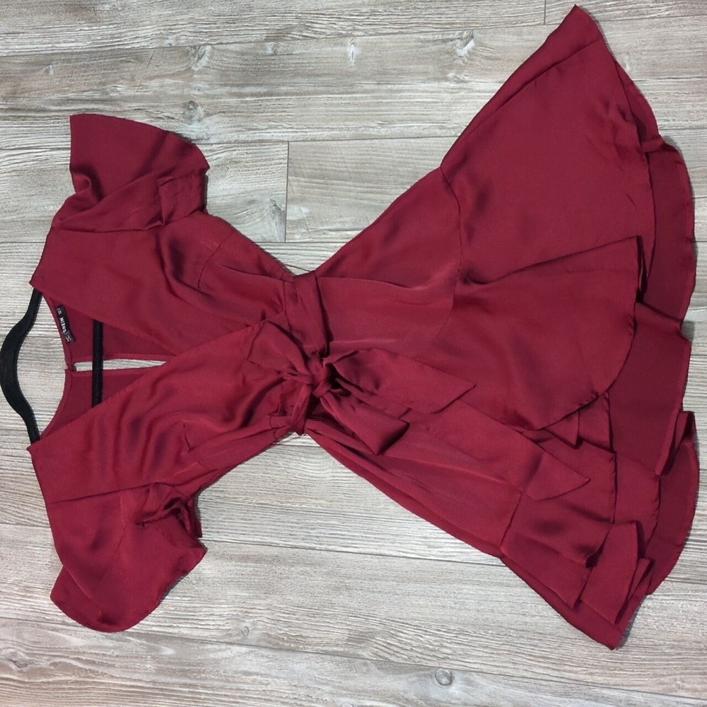 SHEIN Burgundy Red Silk Belted Dress S